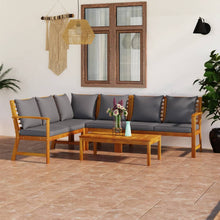 5-Delige Loungeset Met Kussens Massief Acaciahout Donkergrijs midden + hoek + 2x Bank + Tafel