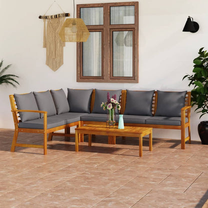 5-Delige Loungeset Met Kussens Massief Acaciahout Donkergrijs midden + hoek + 2x Bank + Tafel
