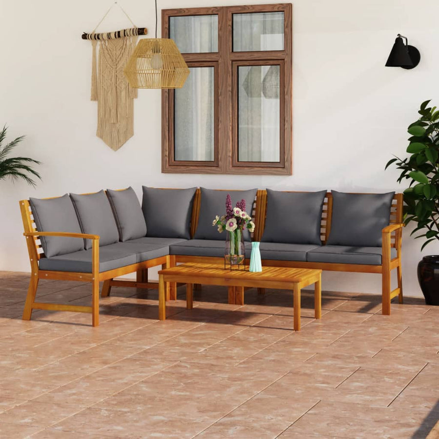 5-Delige Loungeset Met Kussens Massief Acaciahout Donkergrijs midden + hoek + 2x Bank + Tafel