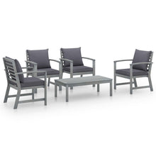 5-Delige Loungeset Met Kussens Massief Acaciahout Grijs 4x Fauteuil + Tafel