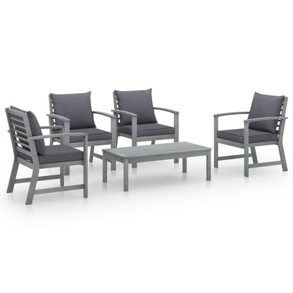 5-Delige Loungeset Met Kussens Massief Acaciahout Grijs 4x Fauteuil + Tafel