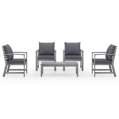 5-Delige Loungeset Met Kussens Massief Acaciahout Grijs 4x Fauteuil + Tafel