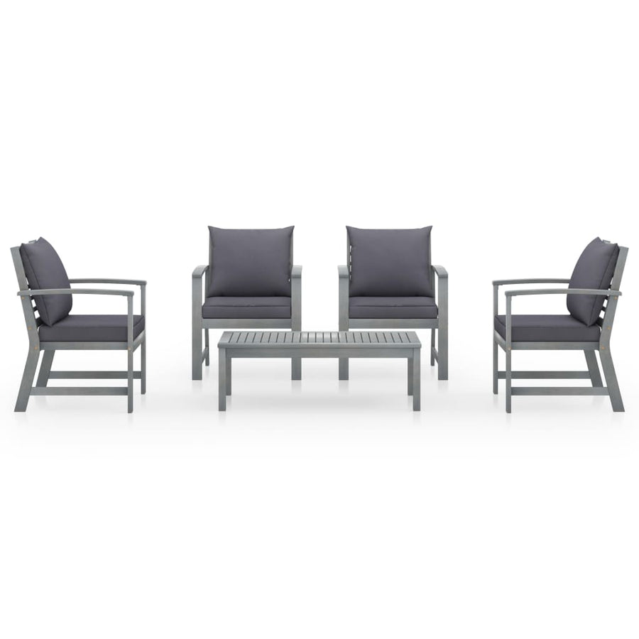 5-Delige Loungeset Met Kussens Massief Acaciahout Grijs 4x Fauteuil + Tafel