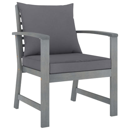 5-Delige Loungeset Met Kussens Massief Acaciahout Grijs 4x Fauteuil + Tafel