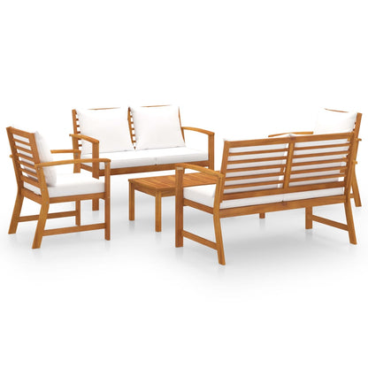 5-Delige Loungeset Met Kussens Massief Acaciahout Crème 2x Fauteuil + 2x Bank + Tafel