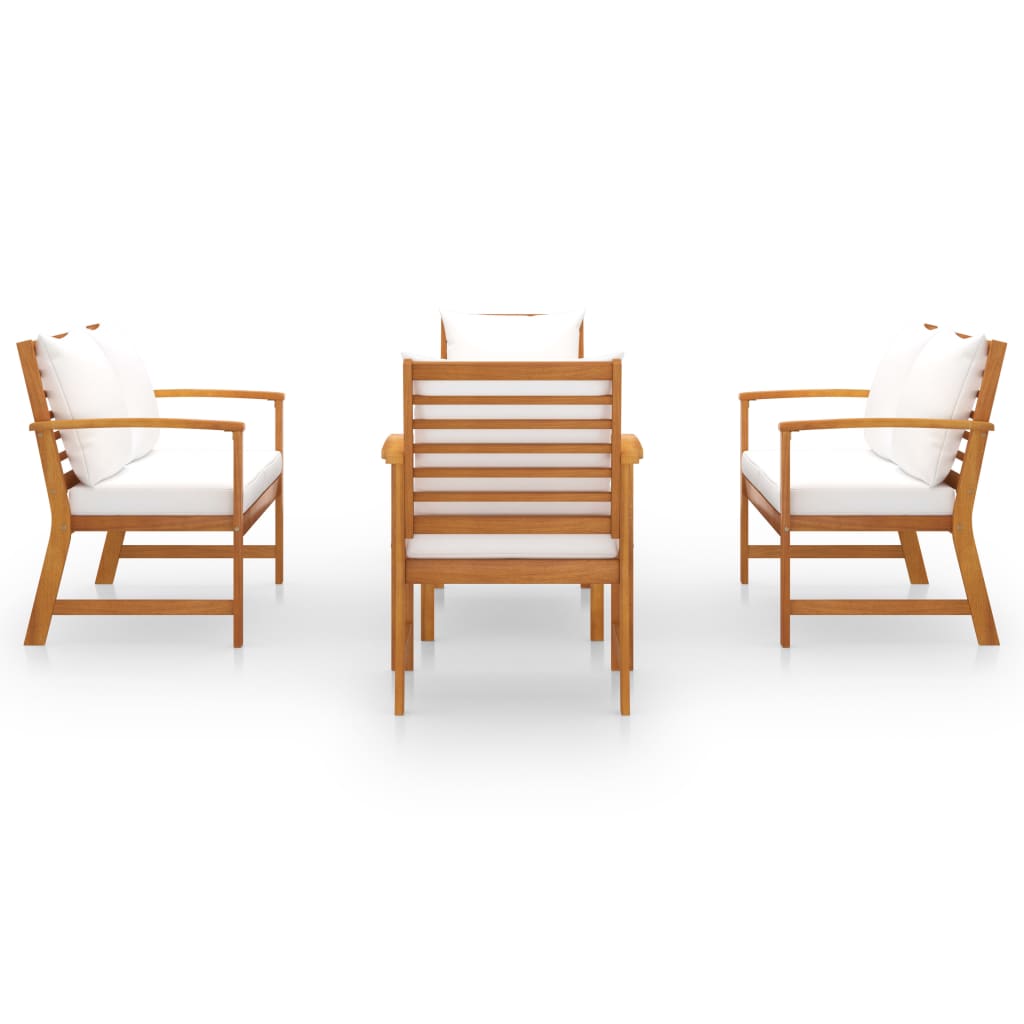 5-Delige Loungeset Met Kussens Massief Acaciahout Crème 2x Fauteuil + 2x Bank + Tafel