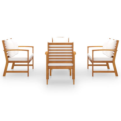 5-Delige Loungeset Met Kussens Massief Acaciahout Crème 2x Fauteuil + 2x Bank + Tafel