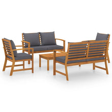 5-Delige Loungeset Met Kussens Massief Acaciahout 1 Donkergrijs 2x Fauteuil + 2x Bank + Tafel