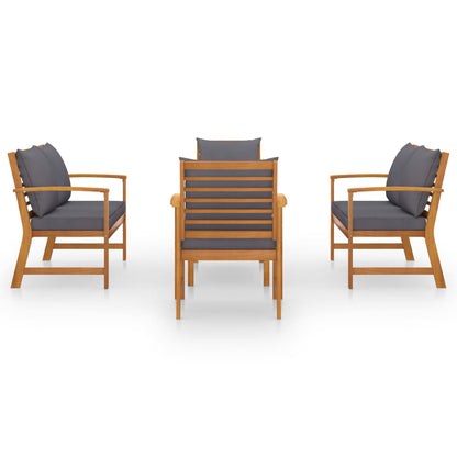 5-Delige Loungeset Met Kussens Massief Acaciahout 1 Donkergrijs 2x Fauteuil + 2x Bank + Tafel