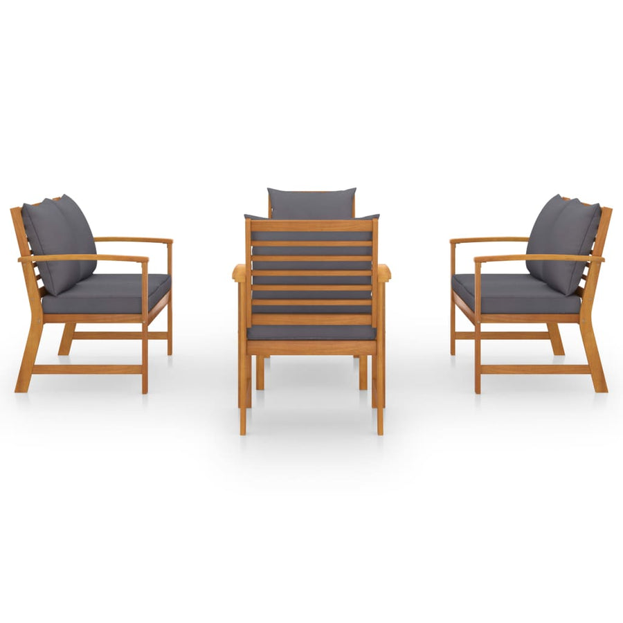5-Delige Loungeset Met Kussens Massief Acaciahout 1 Donkergrijs 2x Fauteuil + 2x Bank + Tafel