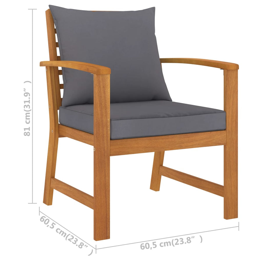 5-Delige Loungeset Met Kussens Massief Acaciahout 1 Donkergrijs 2x Fauteuil + 2x Bank + Tafel