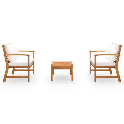 3-Delige Loungeset Met Kussens Massief Acaciahout Crème 2x Bank + Tafel