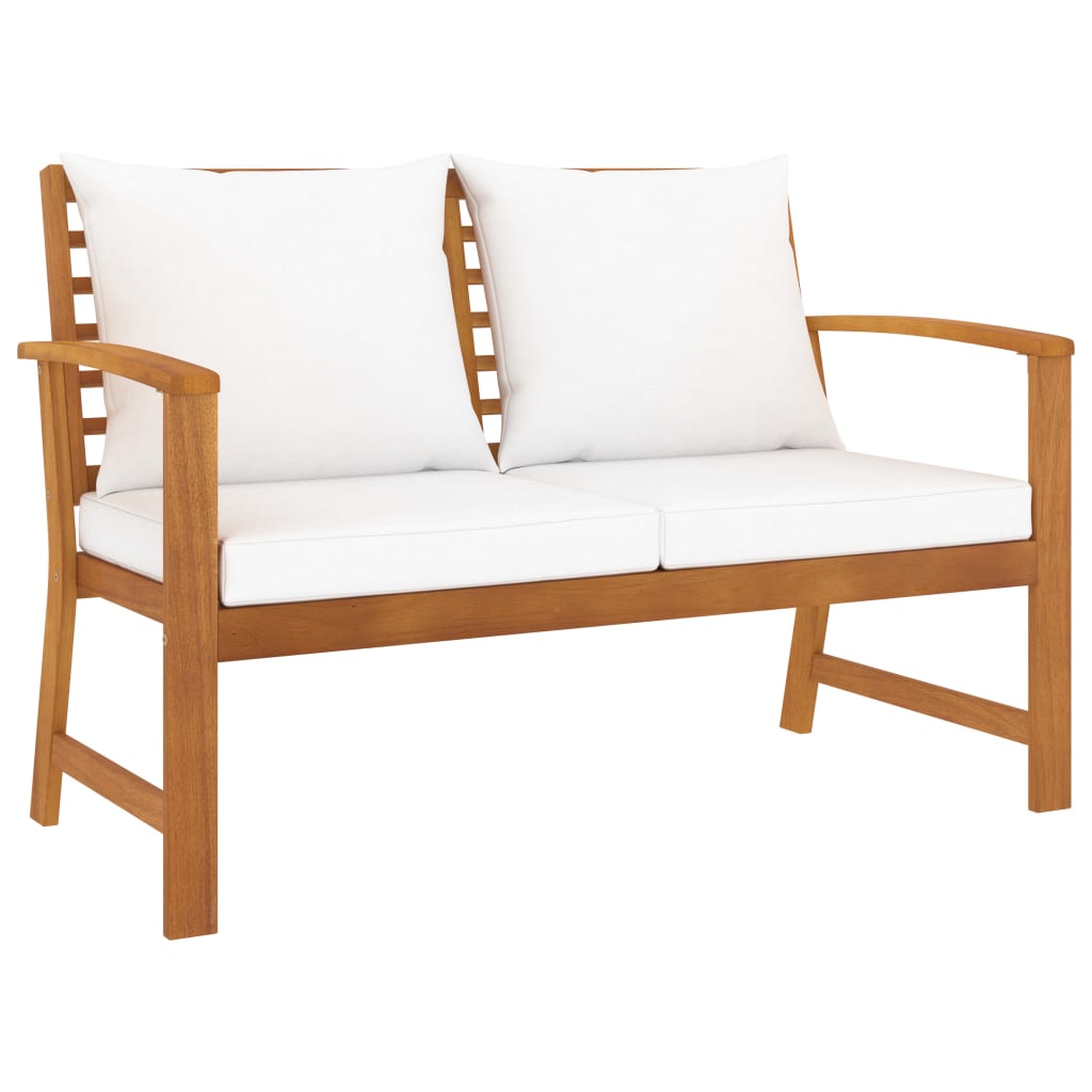 3-Delige Loungeset Met Kussens Massief Acaciahout Crème 2x Bank + Tafel