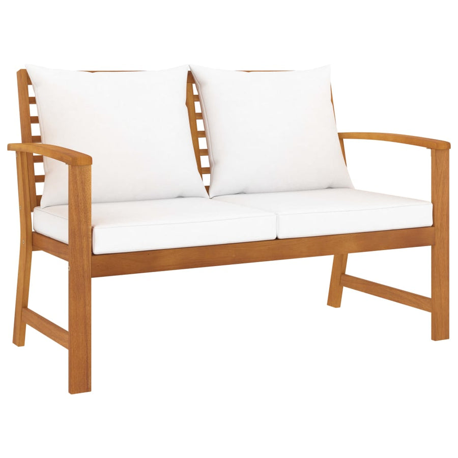 3-Delige Loungeset Met Kussens Massief Acaciahout Crème 2x Bank + Tafel
