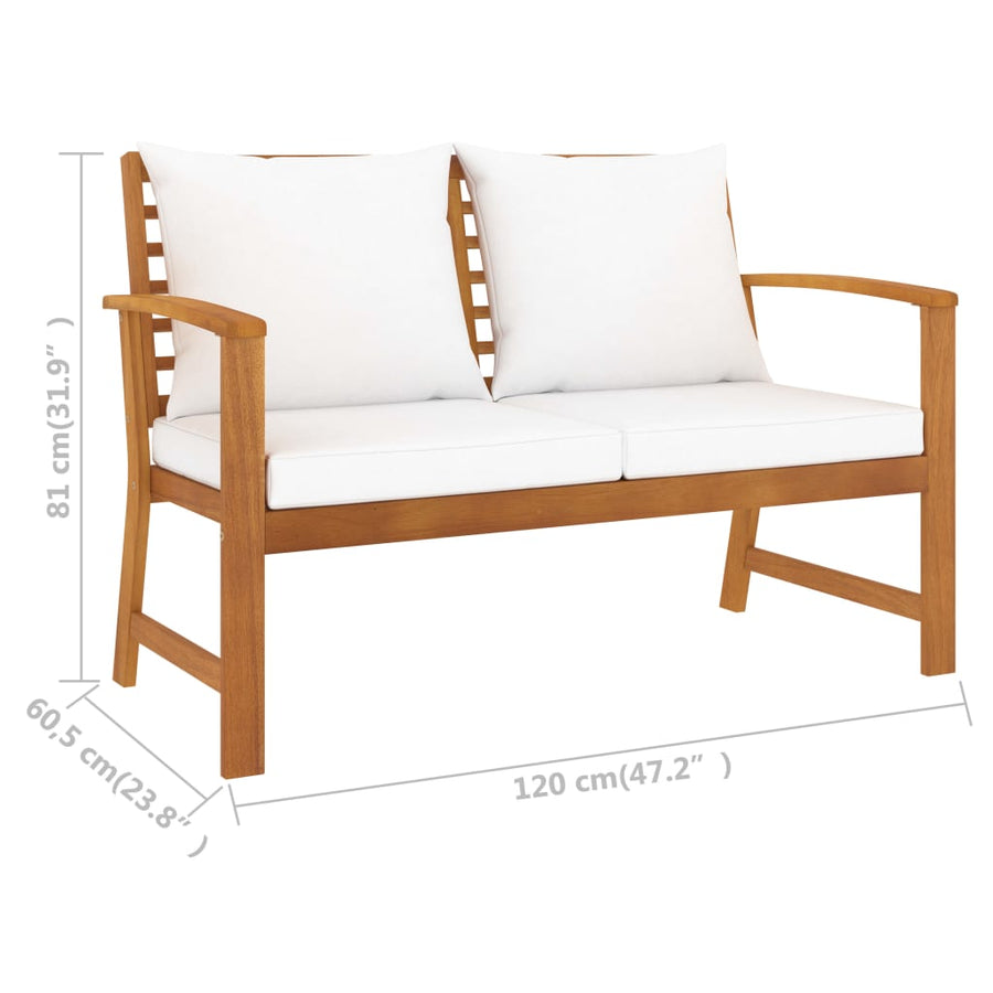 3-Delige Loungeset Met Kussens Massief Acaciahout Crème 2x Bank + Tafel