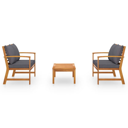 3-Delige Loungeset Met Kussens Massief Acaciahout Donkergrijs 2x Bank + Tafel