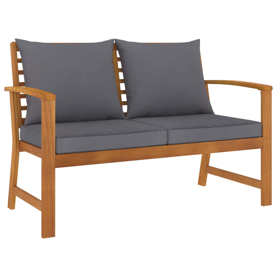 3-Delige Loungeset Met Kussens Massief Acaciahout Donkergrijs 2x Bank + Tafel