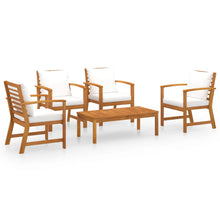 5-Delige Loungeset Met Kussens Massief Acaciahout Crème 4x Fauteuil + Tafel