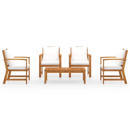 5-Delige Loungeset Met Kussens Massief Acaciahout Crème 4x Fauteuil + Tafel