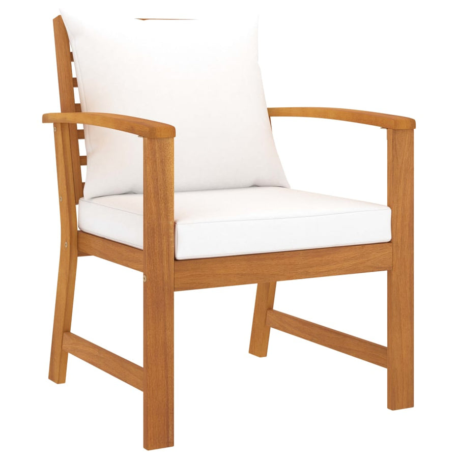 5-Delige Loungeset Met Kussens Massief Acaciahout Crème 4x Fauteuil + Tafel