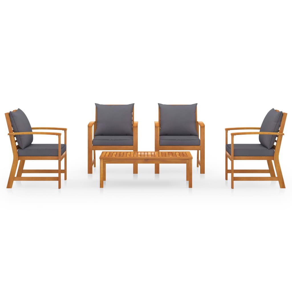 5-Delige Loungeset Met Kussens Massief Acaciahout Donkergrijs 4x Fauteuil + Tafel