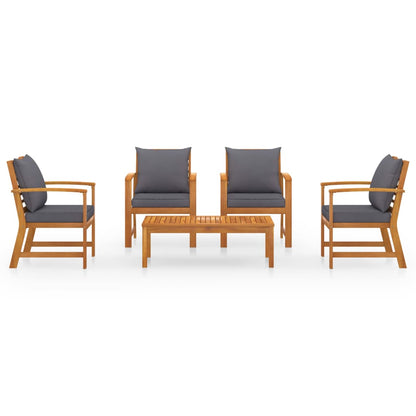 5-Delige Loungeset Met Kussens Massief Acaciahout Donkergrijs 4x Fauteuil + Tafel