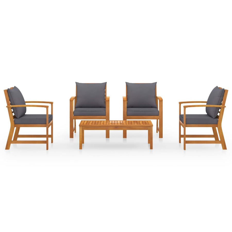 5-Delige Loungeset Met Kussens Massief Acaciahout Donkergrijs 4x Fauteuil + Tafel