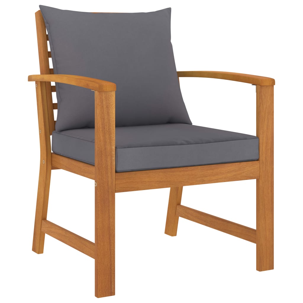 5-Delige Loungeset Met Kussens Massief Acaciahout Donkergrijs 4x Fauteuil + Tafel