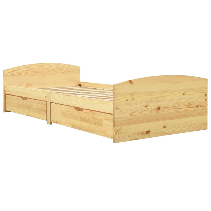 Bedframe Met 2 Lades Massief Grenenhout 90X200 Cm Bruin