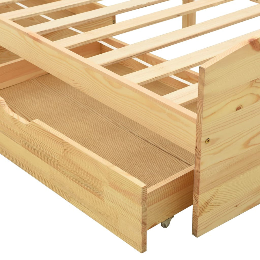 Bedframe Met 2 Lades Massief Grenenhout 90X200 Cm Bruin