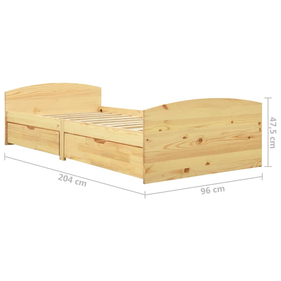 Bedframe Met 2 Lades Massief Grenenhout 90X200 Cm Bruin