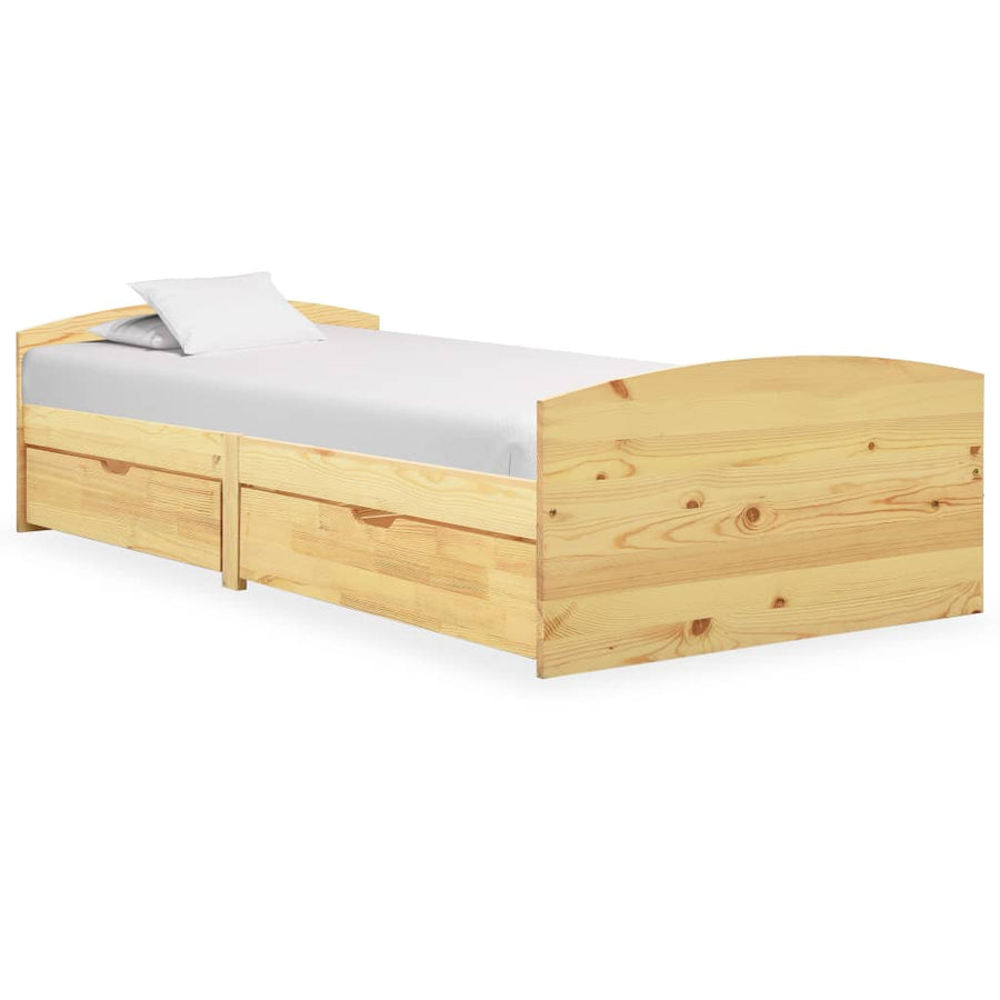 Bedframe Met 2 Lades Massief Grenenhout 90X200 Cm Bruin