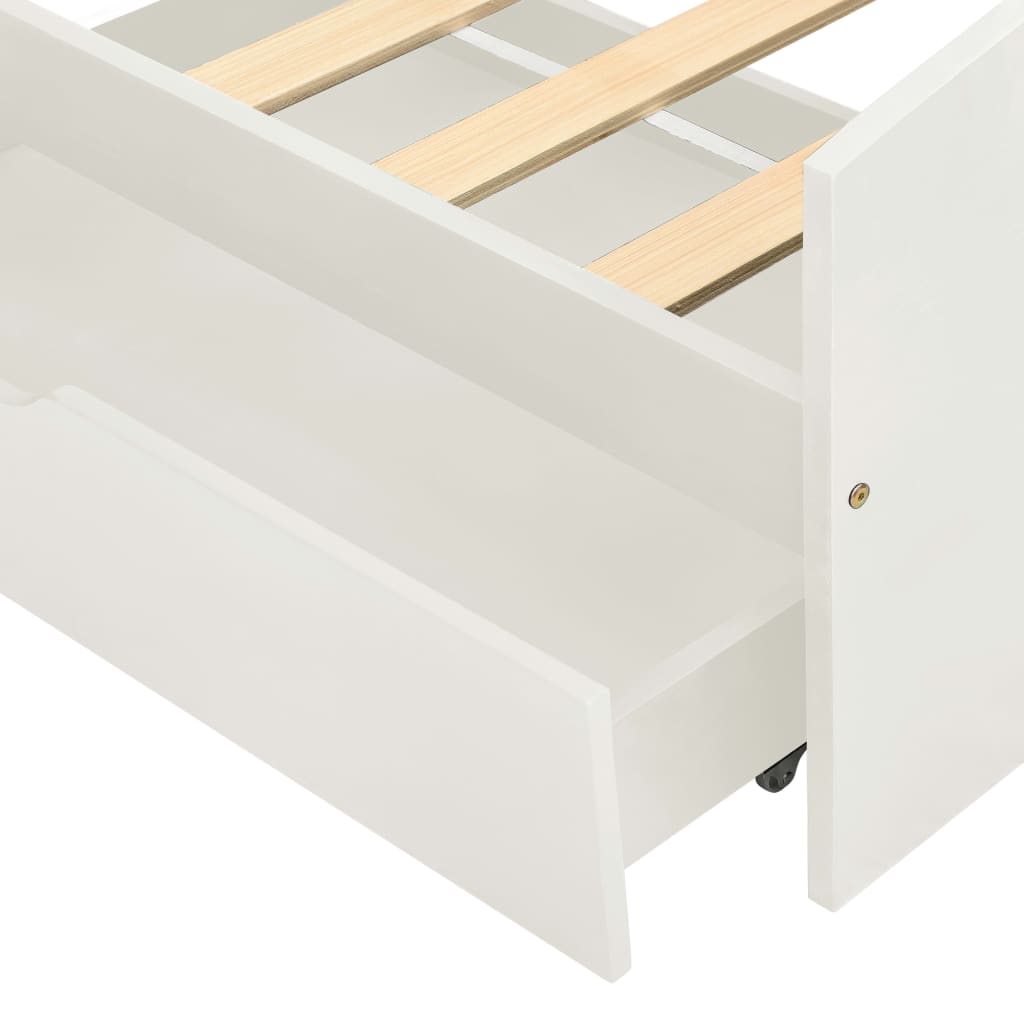 Bedframe Met 2 Lades Massief Grenenhout 90X200 Cm Wit