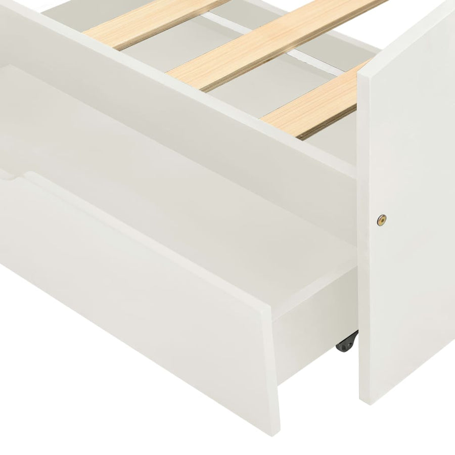 Bedframe Met 2 Lades Massief Grenenhout 90X200 Cm Wit