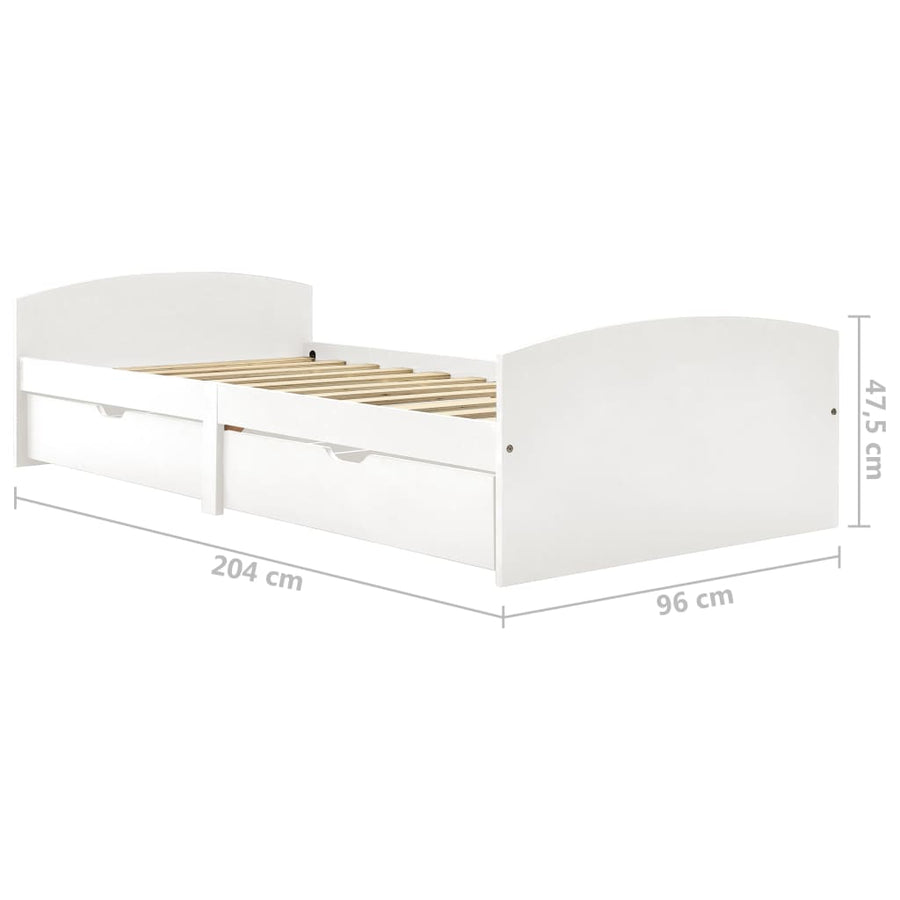 Bedframe Met 2 Lades Massief Grenenhout 90X200 Cm Wit