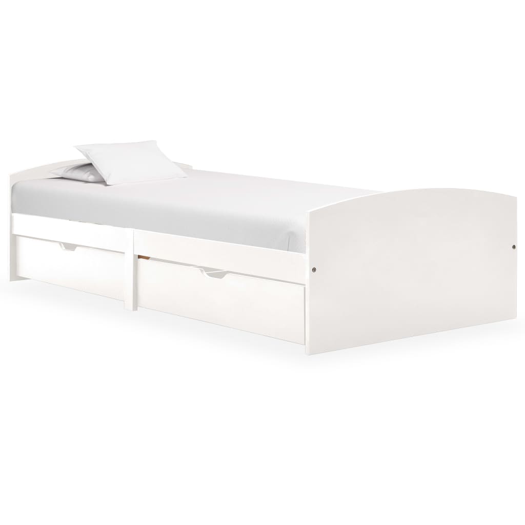 Bedframe Met 2 Lades Massief Grenenhout 90X200 Cm Wit