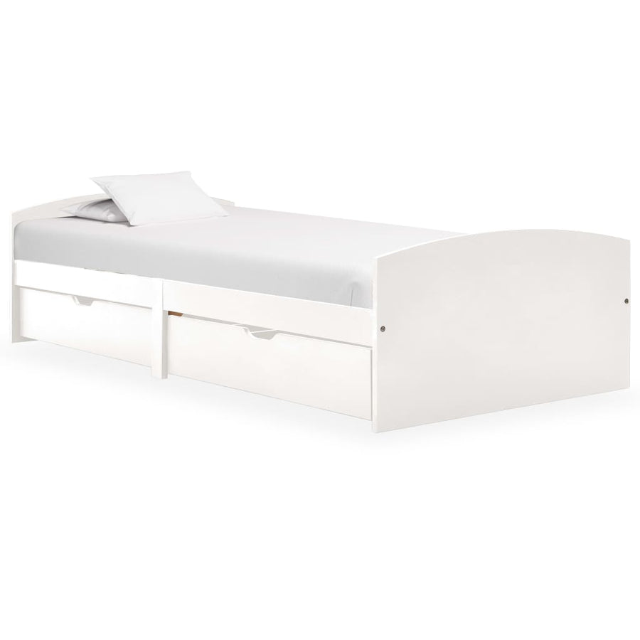 Bedframe Met 2 Lades Massief Grenenhout 90X200 Cm Wit