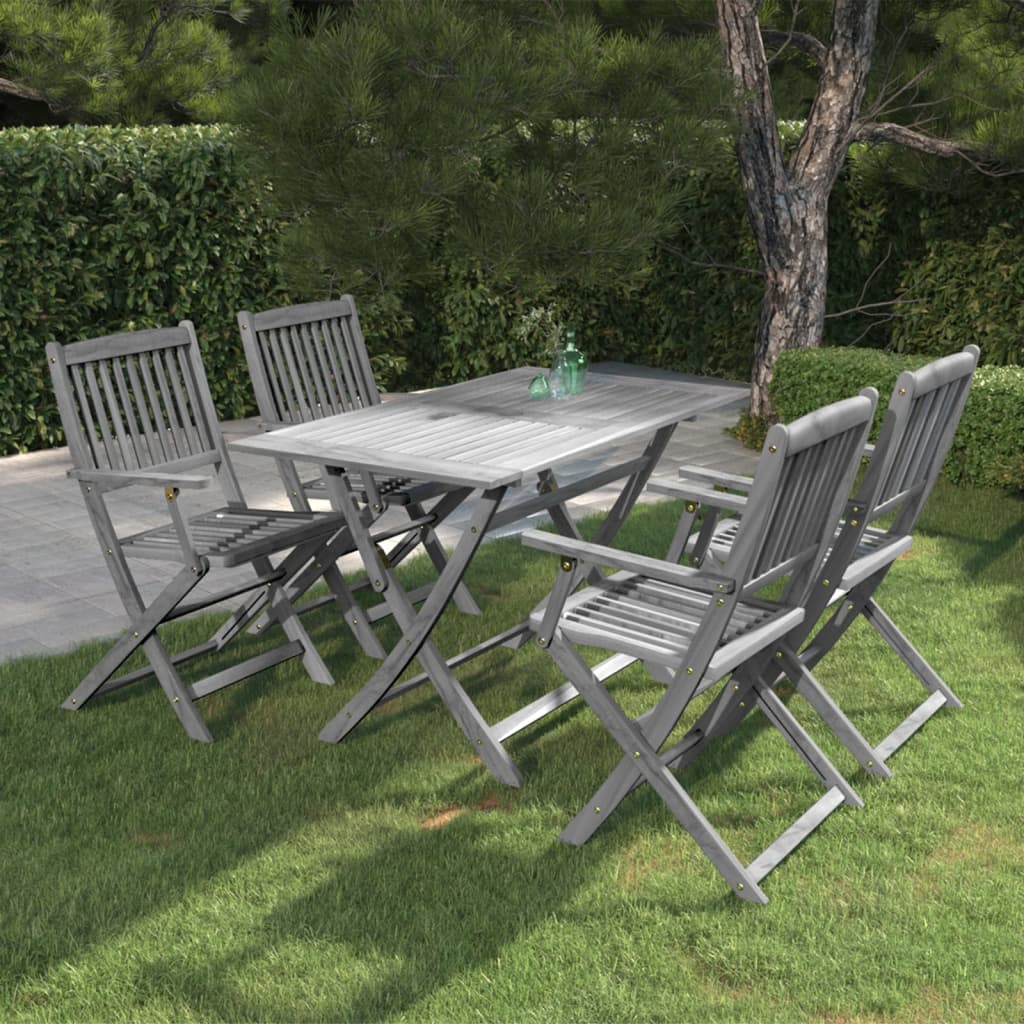 5-Delige Tuinset Massief Acaciahout Grijs