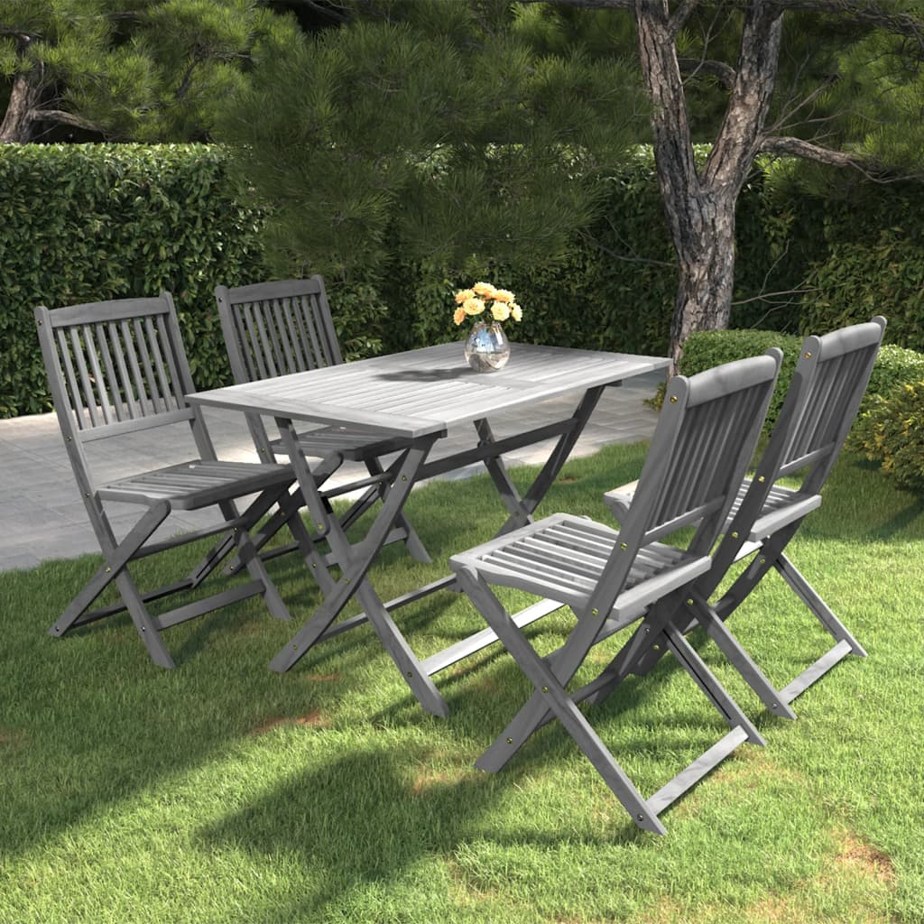 -Delige Tuinset Massief Acaciahout Grijs 5 Zonder armleuning