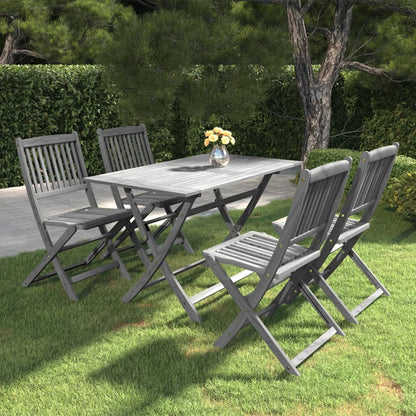 -Delige Tuinset Massief Acaciahout Grijs 5 Zonder armleuning