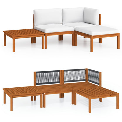4-Delige Loungeset Met Kussens Massief Acaciahout Crèmekleurig 1 hoek + midden + voetensteun + Tafel