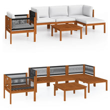 6-Delige Loungeset Met Kussens Massief Acaciahout Crèmekleurig 1 2x hoek + midden + Fauteuil + voetensteun + Tafel