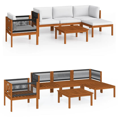6-Delige Loungeset Met Kussens Massief Acaciahout Crèmekleurig 1 2x hoek + midden + Fauteuil + voetensteun + Tafel