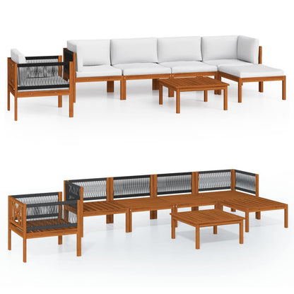 7-Delige Loungeset Met Kussens Massief Acaciahout Crèmekleurig 1 2x hoek + 2x midden + Fauteuil + voetensteun + Tafel