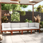 4-seater garden bench with cushion acacia wood & rope