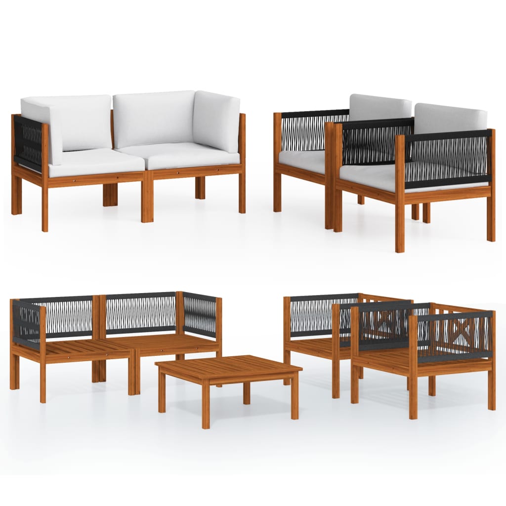5-Delige Loungeset Met Kussens Massief Acaciahout Crèmekleurig 1 2x hoek + 2x Fauteuil + Tafel