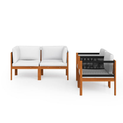 5-Delige Loungeset Met Kussens Massief Acaciahout Crèmekleurig 1 2x hoek + 2x Fauteuil + Tafel