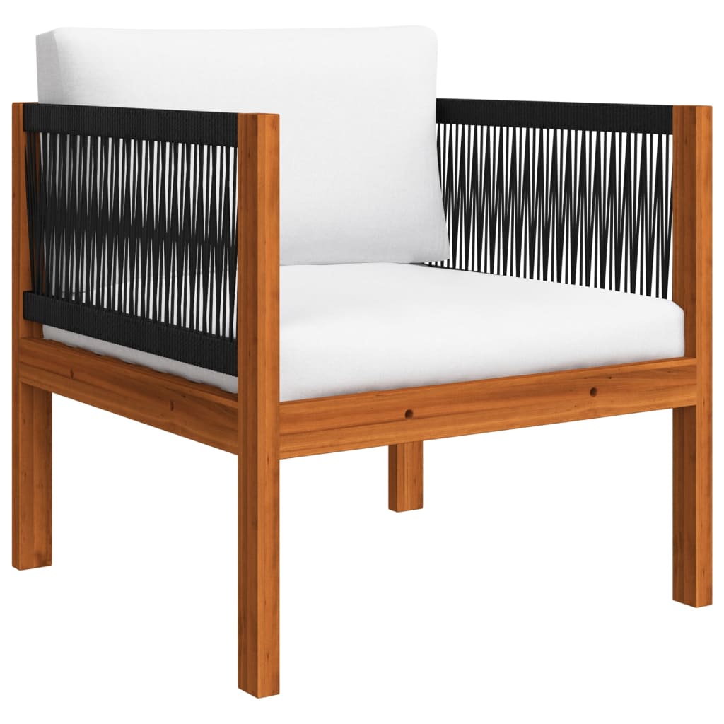 5-Delige Loungeset Met Kussens Massief Acaciahout Crèmekleurig 1 2x hoek + 2x Fauteuil + Tafel