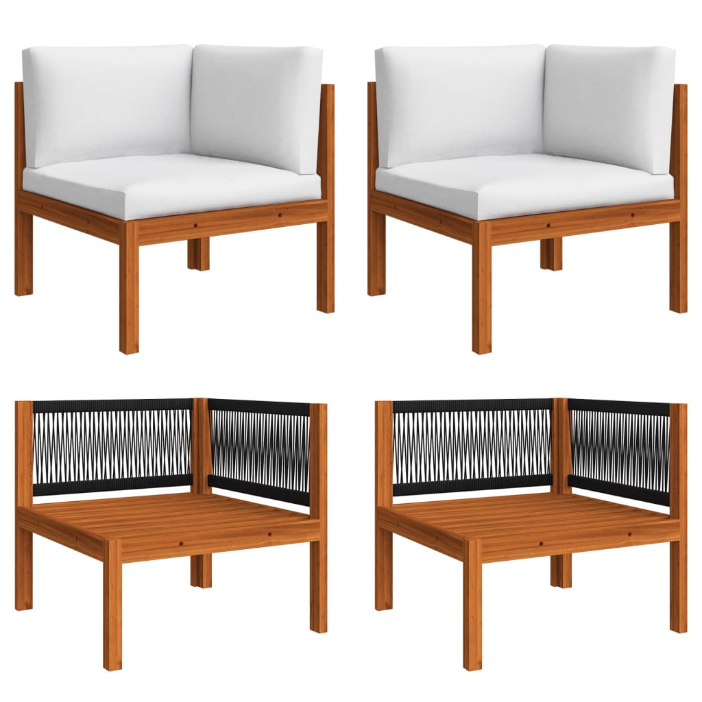5-Delige Loungeset Met Kussens Massief Acaciahout Crèmekleurig 1 2x hoek + 2x Fauteuil + Tafel
