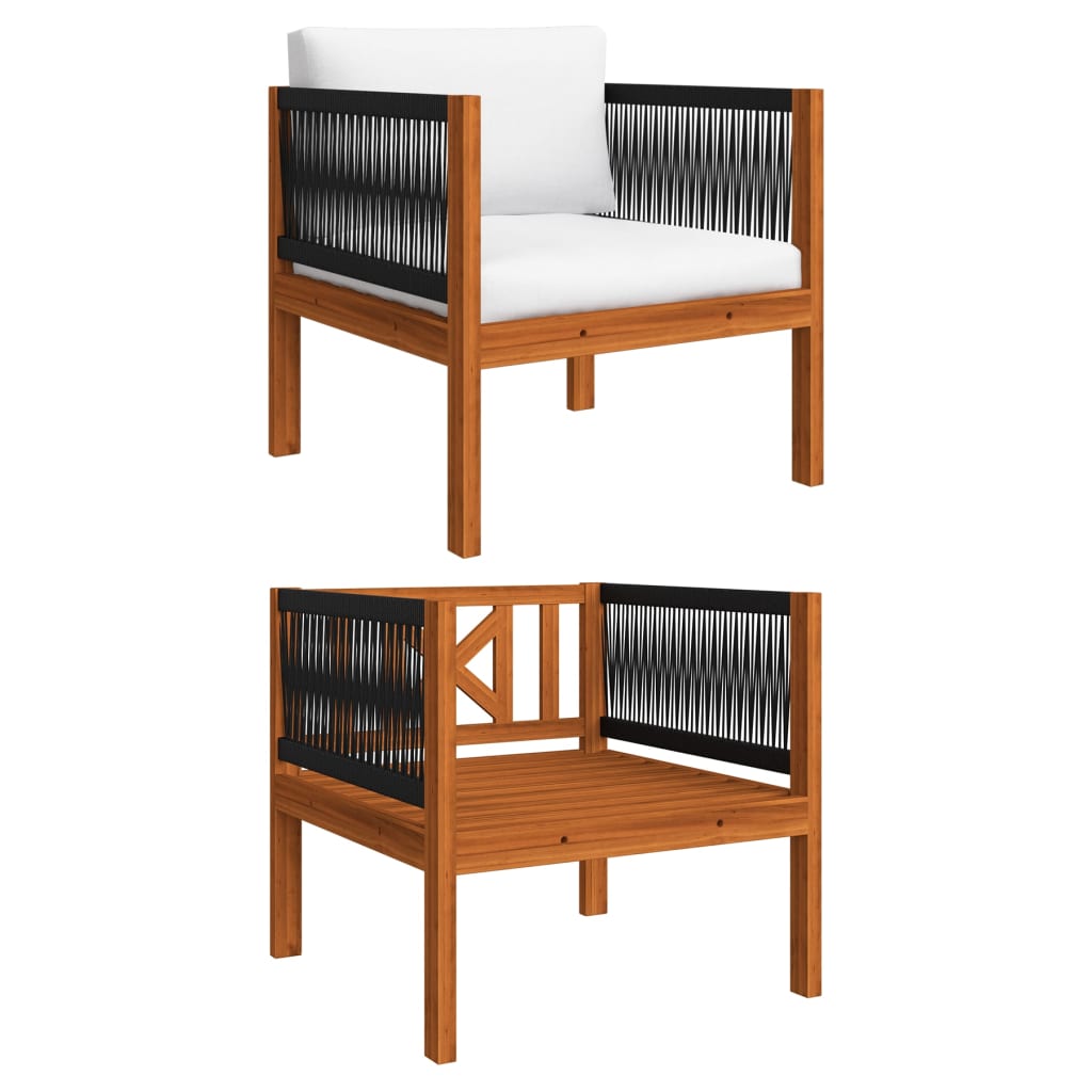 5-Delige Loungeset Met Kussens Massief Acaciahout Crèmekleurig 1 2x hoek + 2x Fauteuil + Tafel